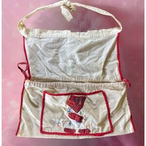 VTG Antique Hand Made Apron Toddler Child Appliqué Bonnet Girl Embroidered READ